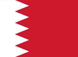 [ai] The flag of Bahrain, featuring a red background with a vertical white band on the left side that has five white serrated edges.